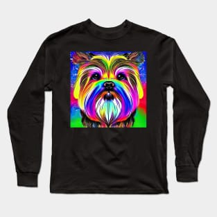 Rainbow psychedelic Shih tzu neon Long Sleeve T-Shirt